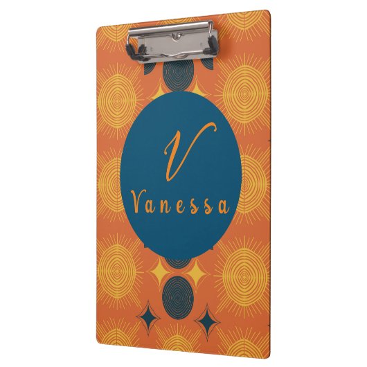 Boho Celestial Sun Moon Oranje Monogram Script Klembord (Links)
