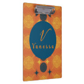 Boho Celestial Sun Moon Oranje Monogram Script Klembord (Rechts)