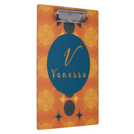 Boho Celestial Sun Moon Oranje Monogram Script Klembord (Rechts)