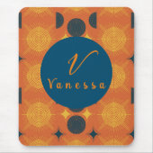 Boho Celestial Sun Moon Oranje Monogram Script Muismat (Voorkant)