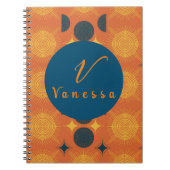Boho Celestial Sun Moon Oranje Monogram Script Notitieboek (Voorkant)
