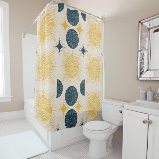 Boho Celestial Sun Moon Pattern Douchegordijn (In situ)