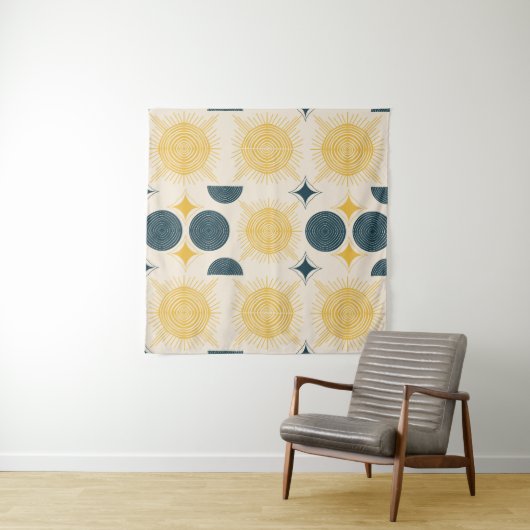 Boho Celestial Sun Moon Pattern Wandkleed (In Situ (horizontaal))