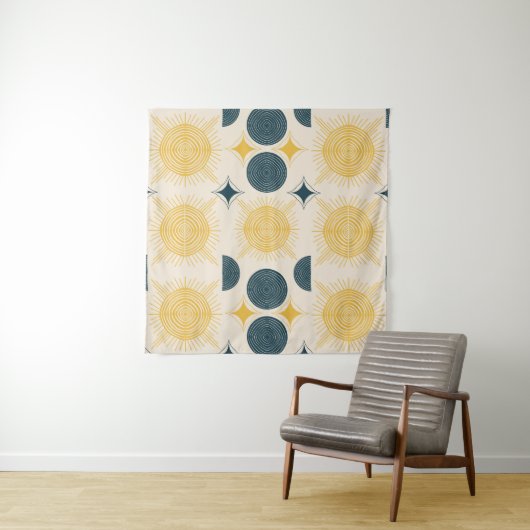 Boho Celestial Sun Moon Pattern Wandkleed (In situ)