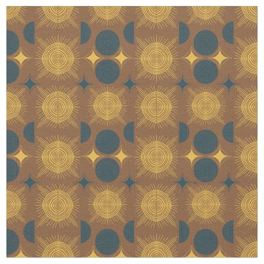 Boho Celestial Sun Moon Rustic Pattern Stof (Close Up)