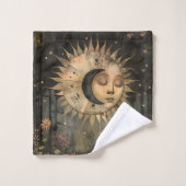 Boho Celestial Sun Moon Wildflower Garden Bad Handdoek (Wasdoekje)