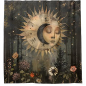 Boho Celestial Sun Moon Wildflower Garden Douchegordijn (Voorkant)
