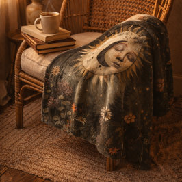 Boho Celestial Sun Moon Wildflower Garden Fleece Deken