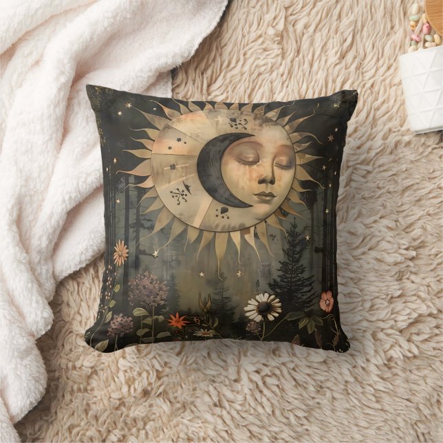 Boho Celestial Sun Moon Wildflower Garden Kussen (Deken)