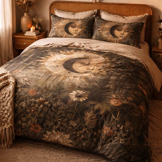 Boho Celestial Sun Moon Wildflower Garden Kussensloop