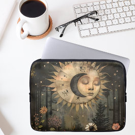 Boho Celestial Sun Moon Wildflower Garden Laptop Sleeve