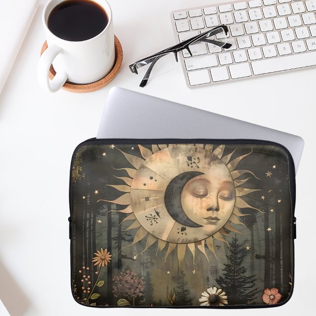 Boho Celestial Sun Moon Wildflower Garden Laptop Sleeve (Creator heeft geüpload)