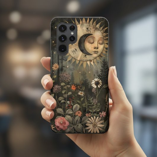 Boho Celestial Sun Moon Wildflower Garden Samsung Galaxy Hoesje