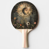 Boho Celestial Sun Moon Wildflower Garden Tafeltennisbatje (Voorkant)
