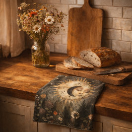 Boho Celestial Sun Moon Wildflower Garden Theedoek