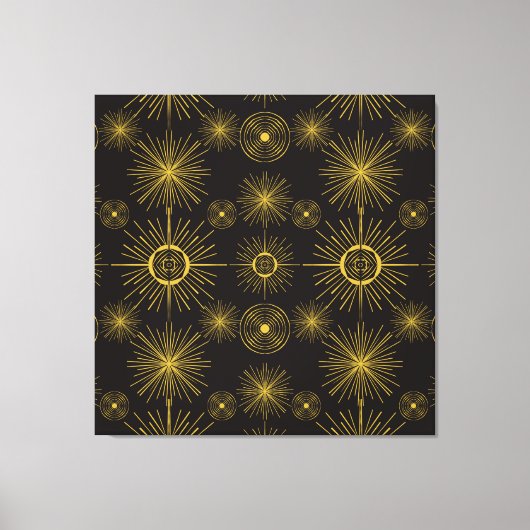 Boho Celestial Sun Stars Black Pattern Canvas Afdruk (Voorkant)