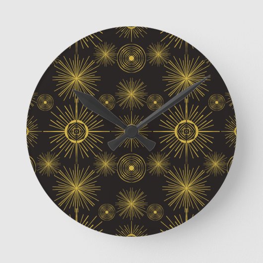 Boho Celestial Sun Stars Black Pattern  Ronde Klok (Voorkant)