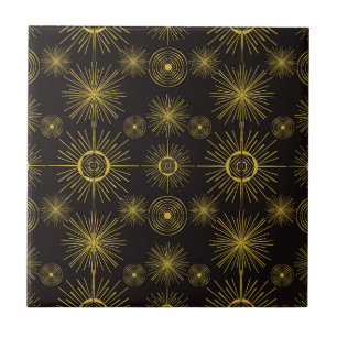 Boho Celestial Sun Stars Black Pattern Tegeltje