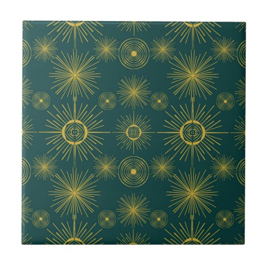 Boho Celestial Sun Stars Blauwgroen Pattern Tegeltje (Voorkant)
