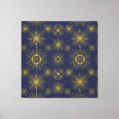 Boho Celestial Sun Stars Blue Pattern Canvas Afdruk (Voorkant)