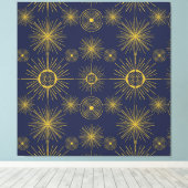 Boho Celestial Sun Stars Blue Pattern Canvas Afdruk (Insitu (Houten vloer))