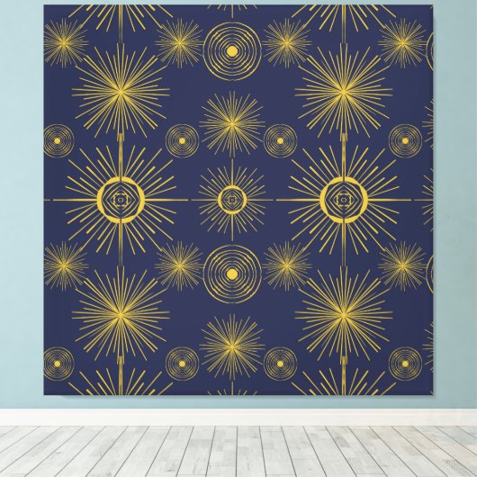 Boho Celestial Sun Stars Blue Pattern Canvas Afdruk (Insitu (Houten vloer))