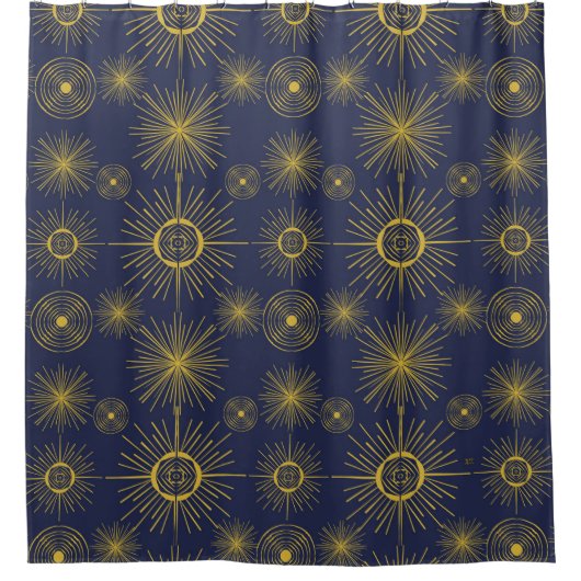 Boho Celestial Sun Stars Blue Pattern Douchegordijn (Voorkant)