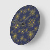Boho Celestial Sun Stars Blue Pattern Ronde Klok (Hoek)