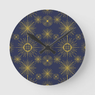 Boho Celestial Sun Stars Blue Pattern Ronde Klok