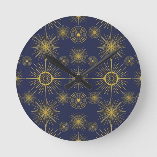 Boho Celestial Sun Stars Blue Pattern Ronde Klok (Voorkant)