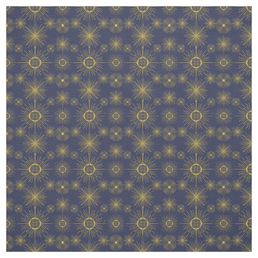 Boho Celestial Sun Stars Blue Pattern Stof (Swatch)