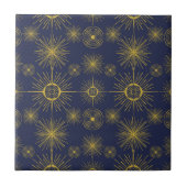 Boho Celestial Sun Stars Blue Pattern Tegeltje (Voorkant)