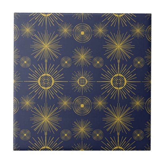 Boho Celestial Sun Stars Blue Pattern Tegeltje (Voorkant)