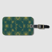 Boho Celestial Sun Stars Gepersonaliseerd Blauwgro Bagagelabel (Voorkant (horizontaal))