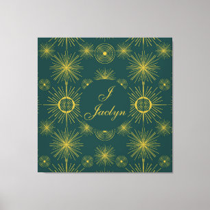 Boho Celestial Sun Stars Gepersonaliseerd Blauwgro Canvas Afdruk