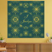 Boho Celestial Sun Stars Gepersonaliseerd Blauwgro Canvas Afdruk (Insitu (Woonkamer))