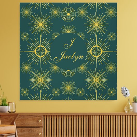 Boho Celestial Sun Stars Gepersonaliseerd Blauwgro Canvas Afdruk (Insitu (Woonkamer))