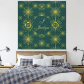 Boho Celestial Sun Stars Gepersonaliseerd Blauwgro Canvas Afdruk (Insitu (Slaapkamer))