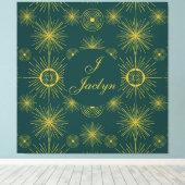 Boho Celestial Sun Stars Gepersonaliseerd Blauwgro Canvas Afdruk (Insitu (Houten vloer))