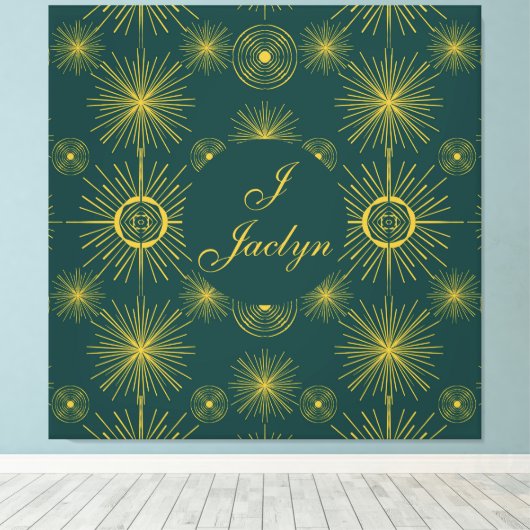 Boho Celestial Sun Stars Gepersonaliseerd Blauwgro Canvas Afdruk (Insitu (Houten vloer))