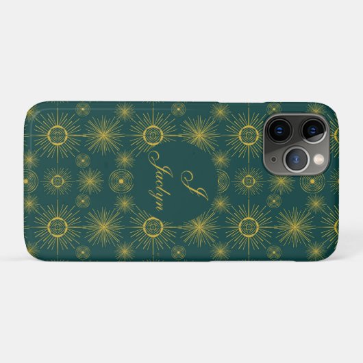 Boho Celestial Sun Stars Gepersonaliseerd Blauwgro Case-Mate iPhone Case (Achterkant (horizontaal))