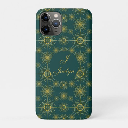 Boho Celestial Sun Stars Gepersonaliseerd Blauwgro Case-Mate iPhone Case (Achterkant)