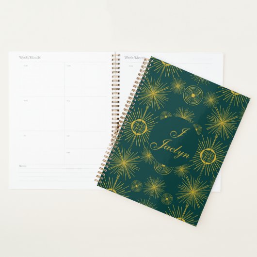 Boho Celestial Sun Stars Gepersonaliseerd Blauwgro Planner (Display)