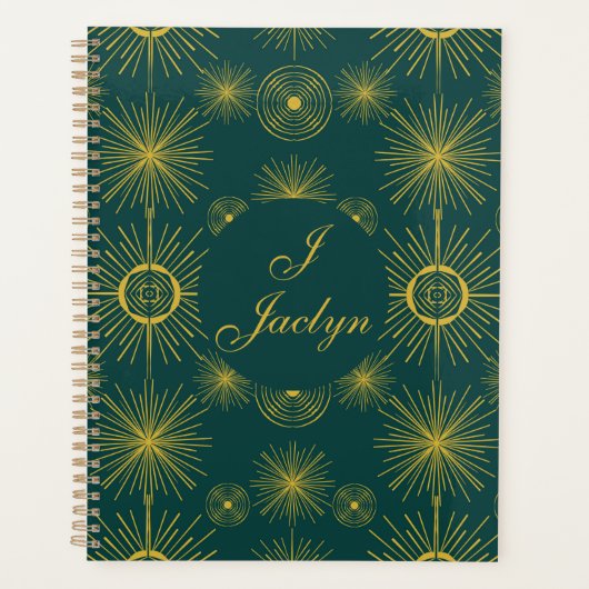 Boho Celestial Sun Stars Gepersonaliseerd Blauwgro Planner (Voorkant)