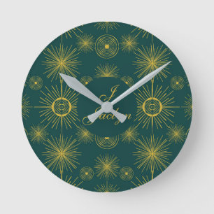 Boho Celestial Sun Stars Gepersonaliseerd Blauwgro Ronde Klok