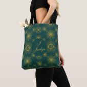 Boho Celestial Sun Stars Gepersonaliseerd Blauwgro Tote Bag (Dichtbij)