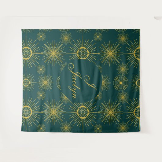 Boho Celestial Sun Stars Gepersonaliseerd Blauwgro Wandkleed (Voorkant (horizontaal))