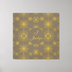 Boho Celestial Sun Stars Gepersonaliseerd grijs Canvas Afdruk