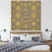 Boho Celestial Sun Stars Gepersonaliseerd grijs Canvas Afdruk (Insitu (Slaapkamer))