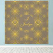 Boho Celestial Sun Stars Gepersonaliseerd grijs Canvas Afdruk (Insitu (Houten vloer))